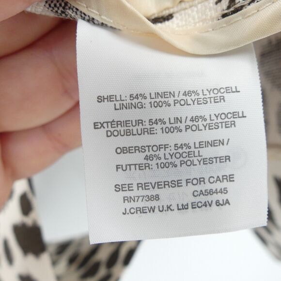 J. Crew Linen Blend Animal Print Blazer Size 2 Brown Tan Office Casual Old Money - Picture 6 of 7